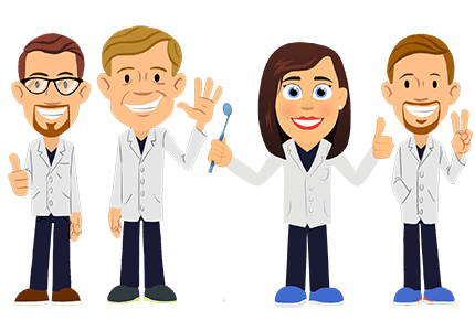 Cartoon drawing of four dentists